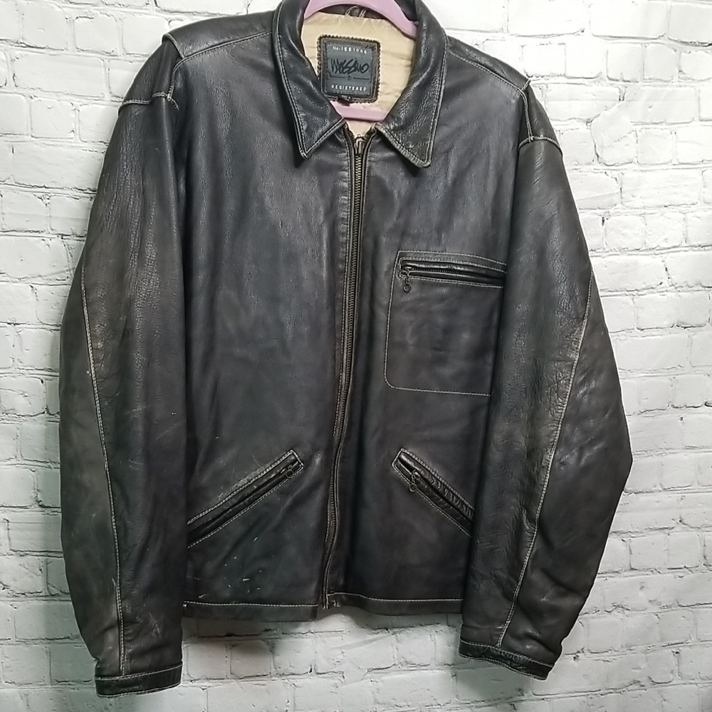 Mossimo Men's Vintage Brown Leather biker jacket size Large EUC
